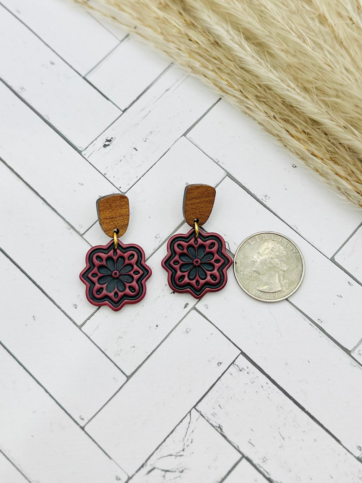 Black & White Floral Medallion Earrings