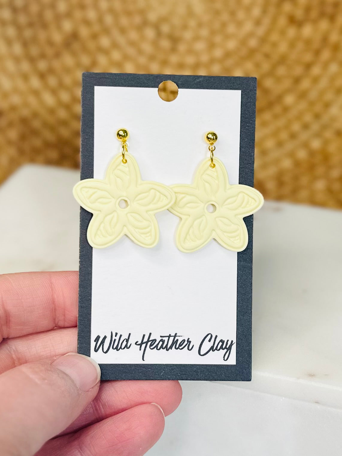 Butter Yellow Floral Shell Earrings – Handmade Polymer Clay Flower Earrings, Bold Statement Dangles, Lightweight Summer Jewelry