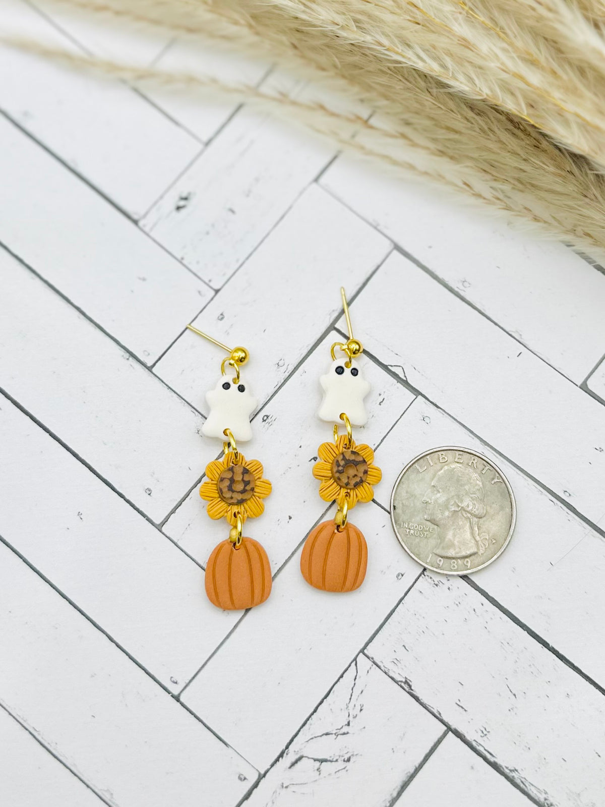 Ghost, Sunflower & Pumpkin Polymer Clay Earrings
