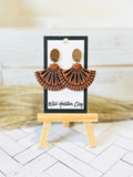 Cinnamon Art Deco Fan Wood & Polymer Clay Earrings