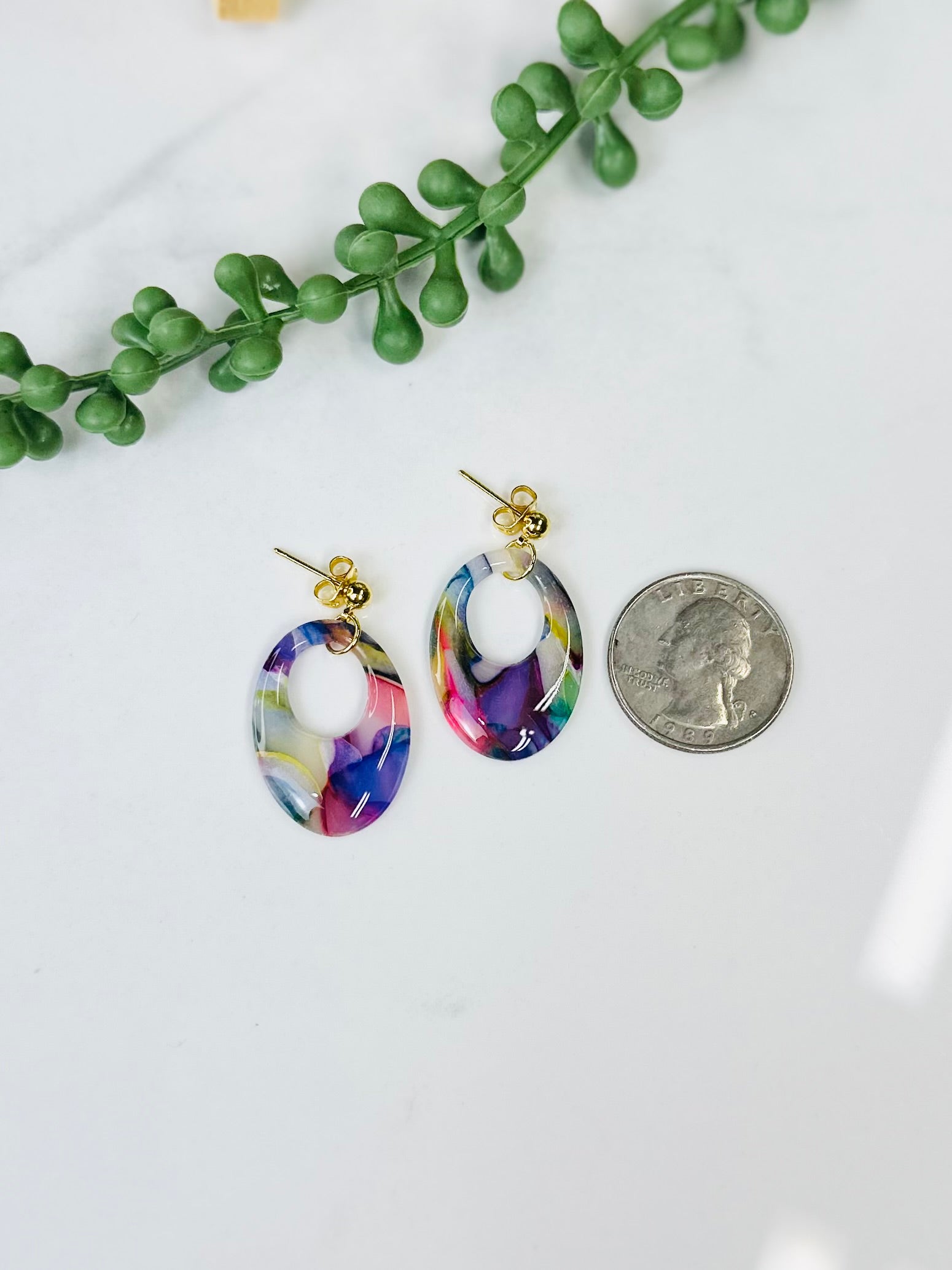 Colorful Abstract Open Oval Earrings | Handmade Polymer Clay Earrings
