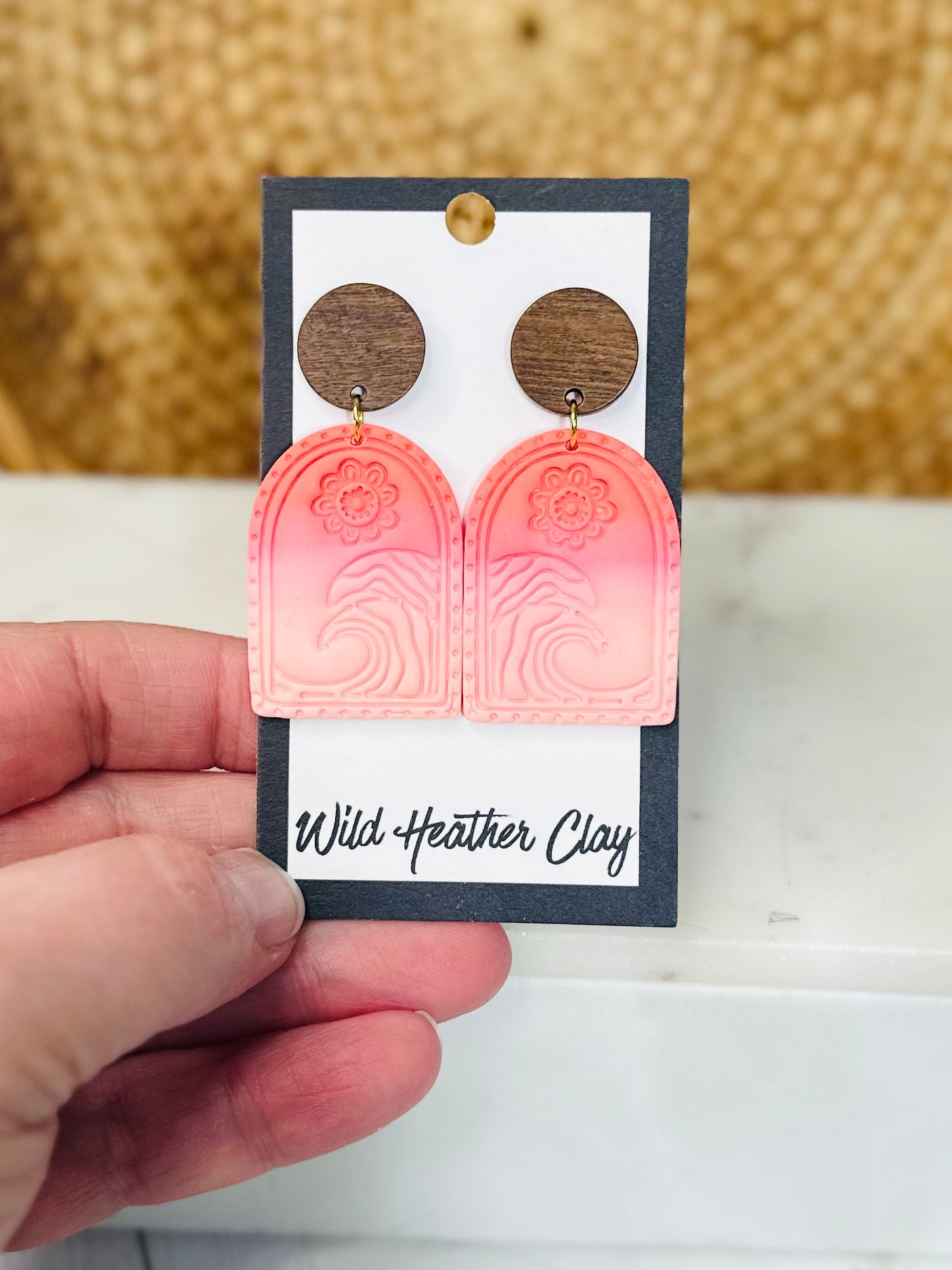Pink Coastal Wave Earrings – Handmade Polymer Clay Statement Earrings, Boho Beach Dangles, Lightweight Summer Jewelry