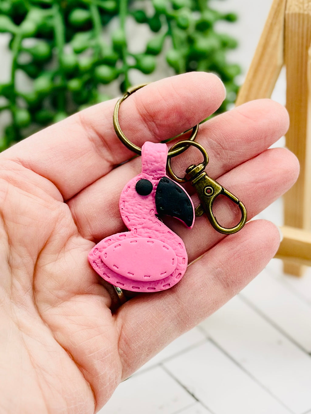 Handmade Flamingo Keychain – Polymer Clay Animal Keychain, Cute Bird Key Ring, Lightweight Bag Charm, Gift for Animal Lovers