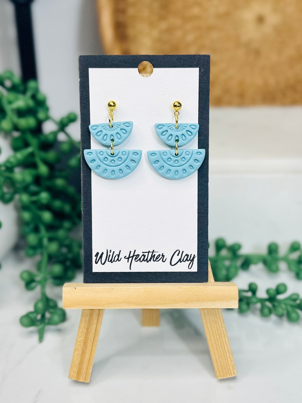 Light Blue Geometric Earrings – Handmade Polymer Clay Dangle Earrings, Minimalist Lightweight Jewelry, Modern Statement Earrings