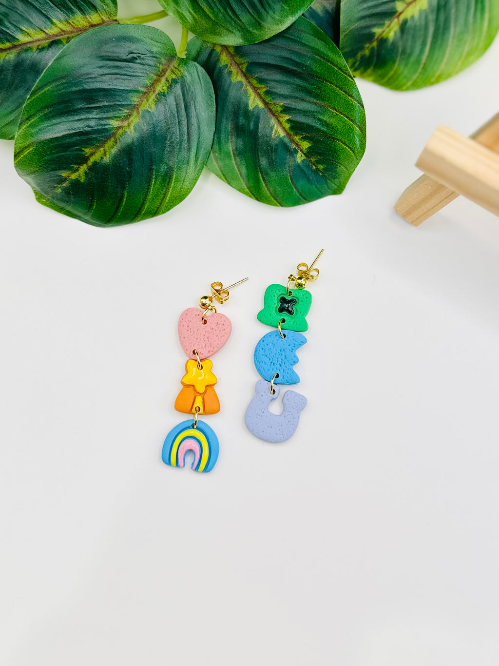 Mismatched Colorful Charm Earrings | Handmade Polymer Clay Rainbow St Patrick’s Day Dangles
