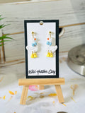 Handmade Goose Clay Earrings | Cute Farm Animal Dangle Earrings | Blue Bow Statement Earrings | Whimsical Cottagecore Jewelry