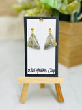 Moss Agate Triangle Earrings | Handmade Polymer Clay Earrings