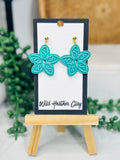 Turquoise Floral Shell Earrings – Handmade Polymer Clay Flower Earrings, Bold Statement Dangles, Lightweight Summer Jewelry