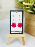Red & White Daisy Dangle Earrings | Handmade Polymer Clay Flower Earrings