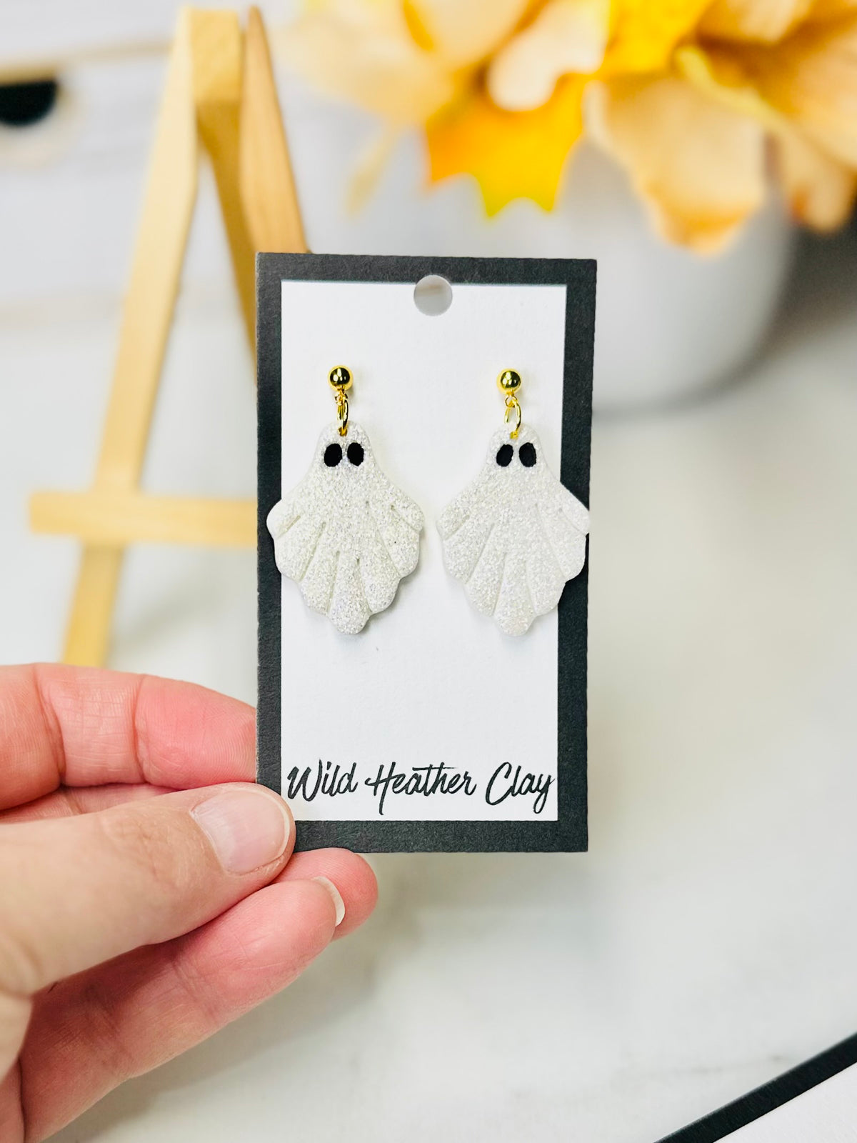 Sparkling White Ghost Polymer Clay Earrings