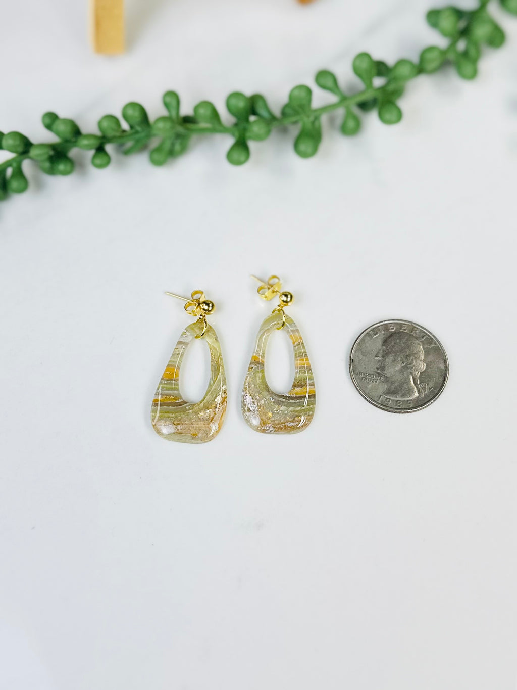 Neutral Marbled Open Teardrop Earrings | Handmade Polymer Clay Earrings