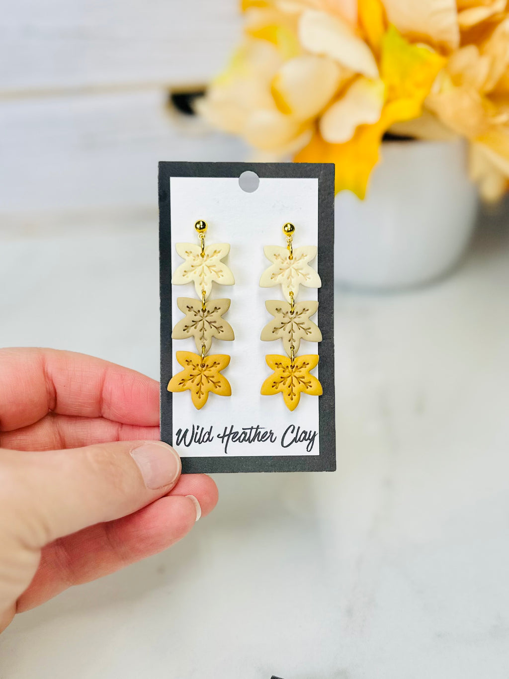 Cream, Taupe & Mustard Autumn Leaf Polymer Clay Earrings