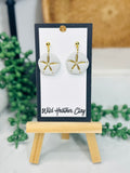 Dove Grey Sand Dollar Earrings – Handmade Polymer Clay Coastal Earrings, Gold Beach Dangle Earrings, Lightweight Summer Jewelry