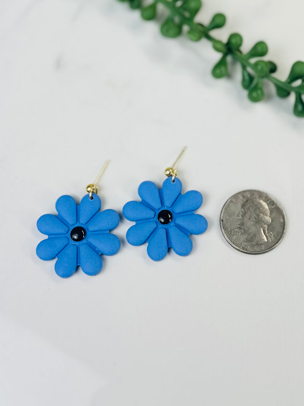 Blue Daisy Statement Earrings | Handmade Polymer Clay Flower Earrings