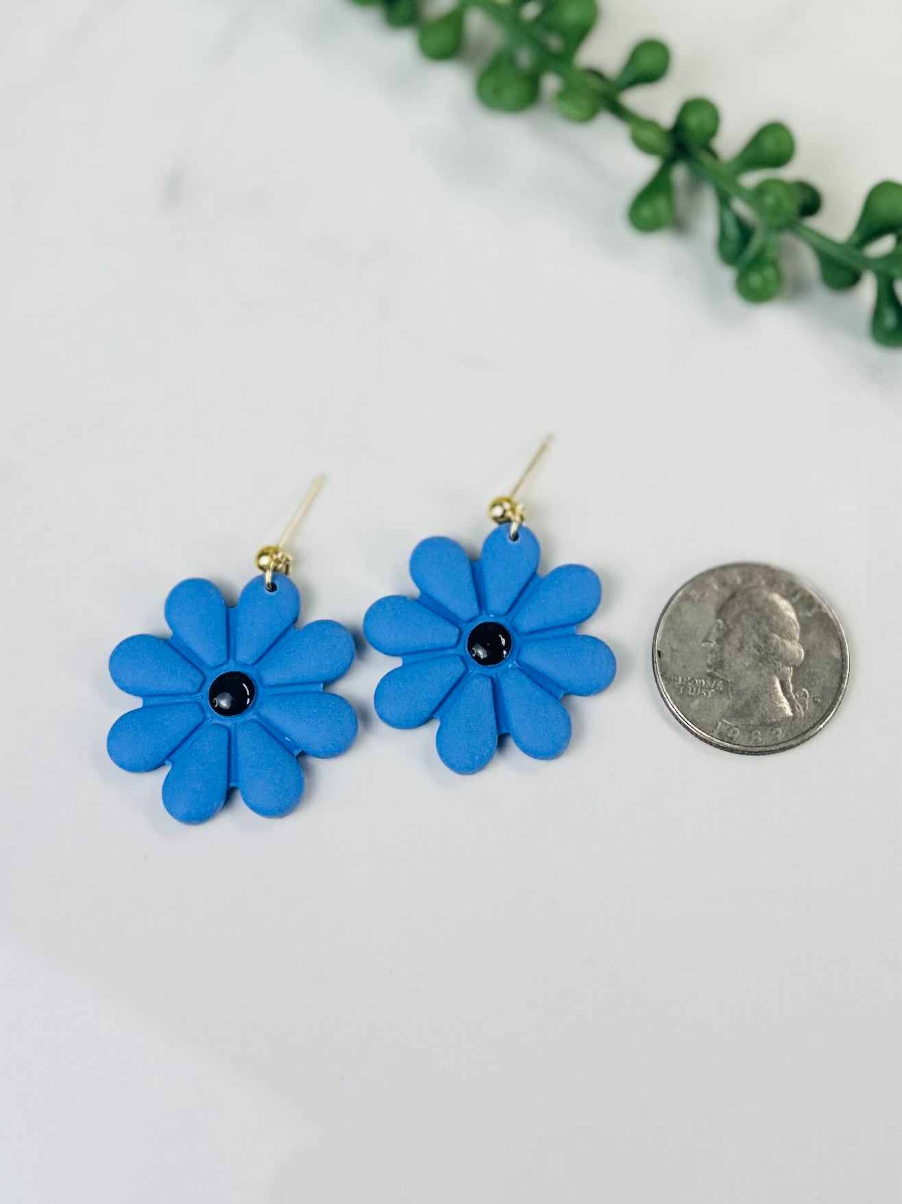 Blue Daisy Statement Earrings | Handmade Polymer Clay Flower Earrings