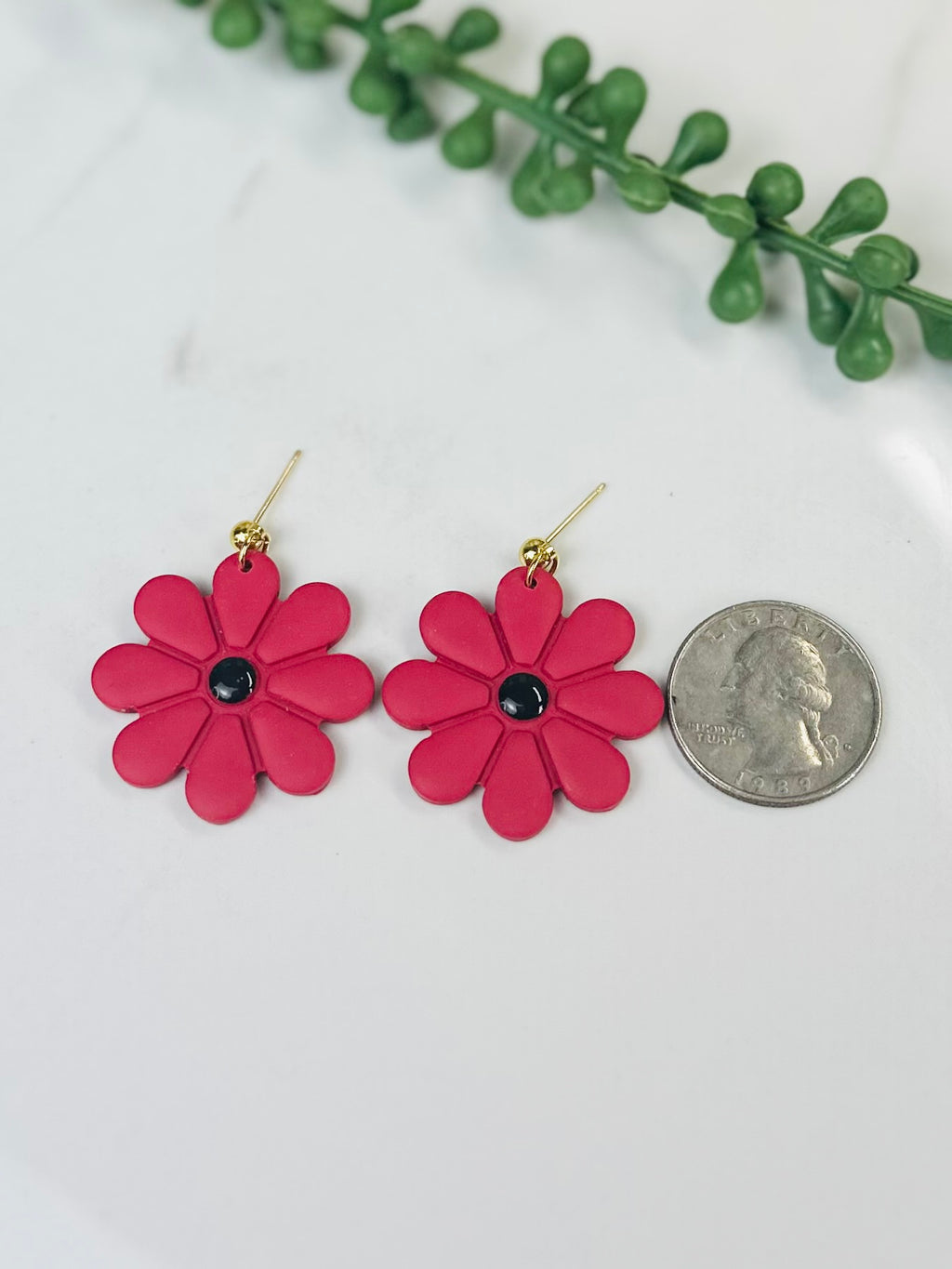 Red Daisy Statement Earrings | Handmade Polymer Clay Flower Earrings