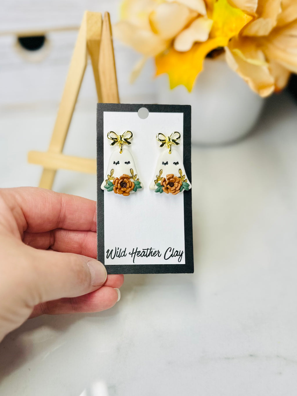 Floral Ghost Polymer Clay Earrings