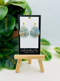 Ocean Agate Oragnic Pebble Earrings | Blue & Gold Marbled Polymer Clay Dangles | Lightweight Statement Earrings