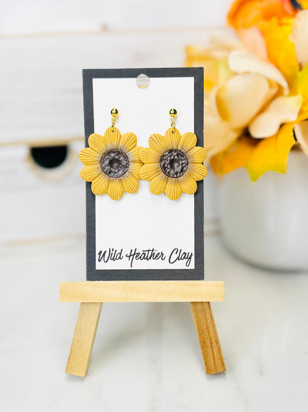 Golden Sunflower Polymer Clay Earrings