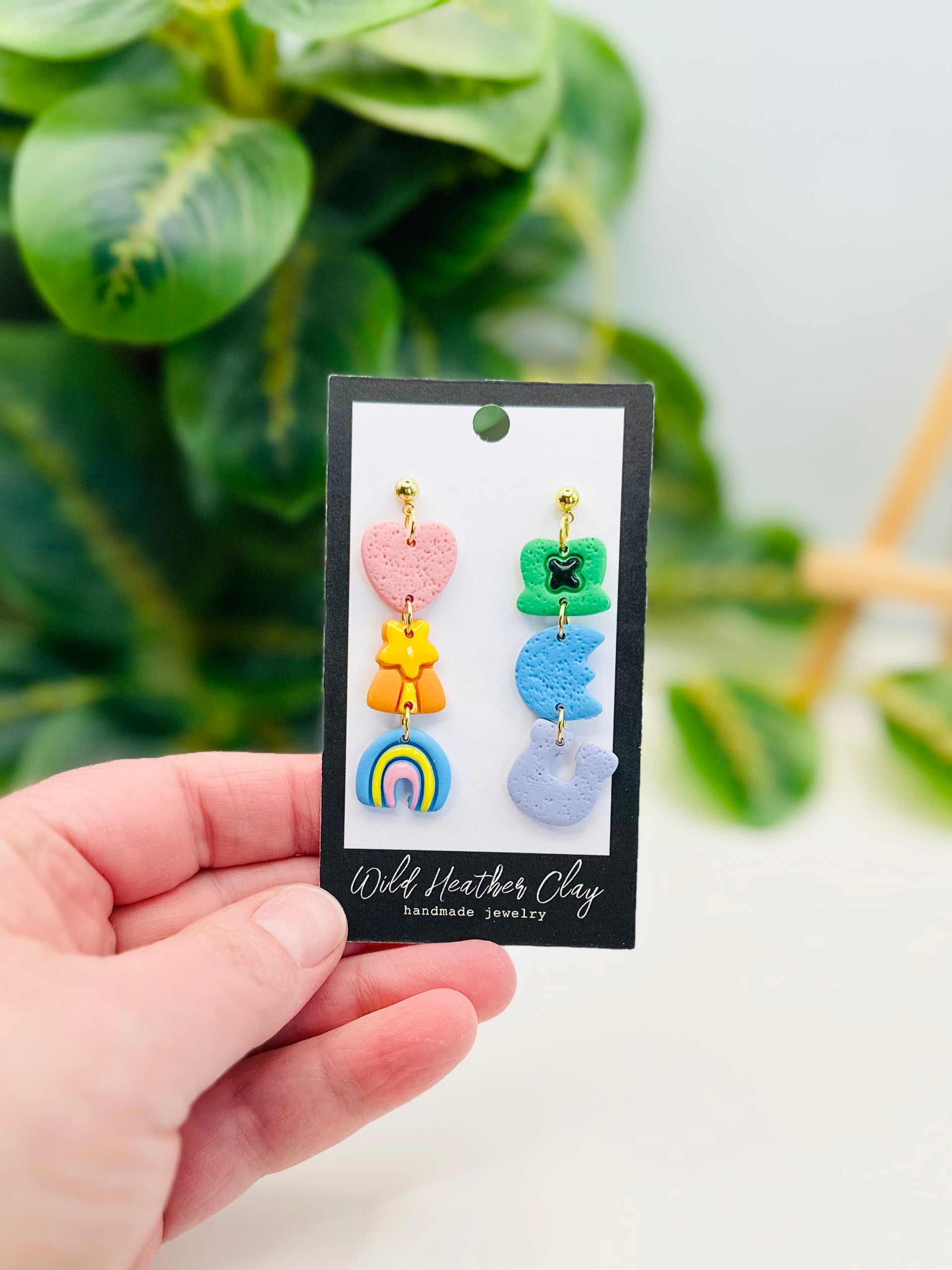Mismatched Colorful Charm Earrings | Handmade Polymer Clay Rainbow St Patrick’s Day Dangles