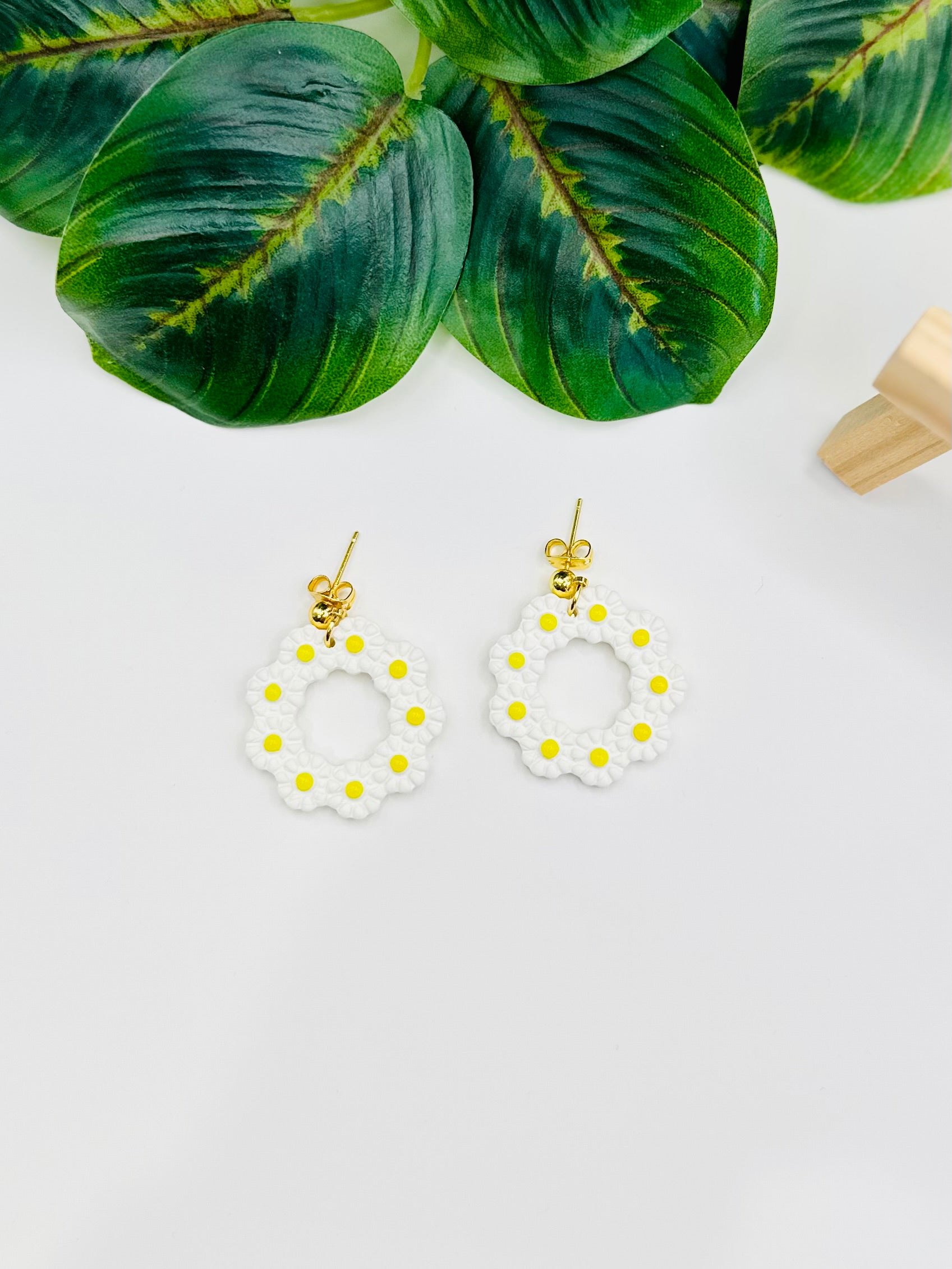 Delicate Daisy Circle Earrings | Handmade Floral Stud Dangles