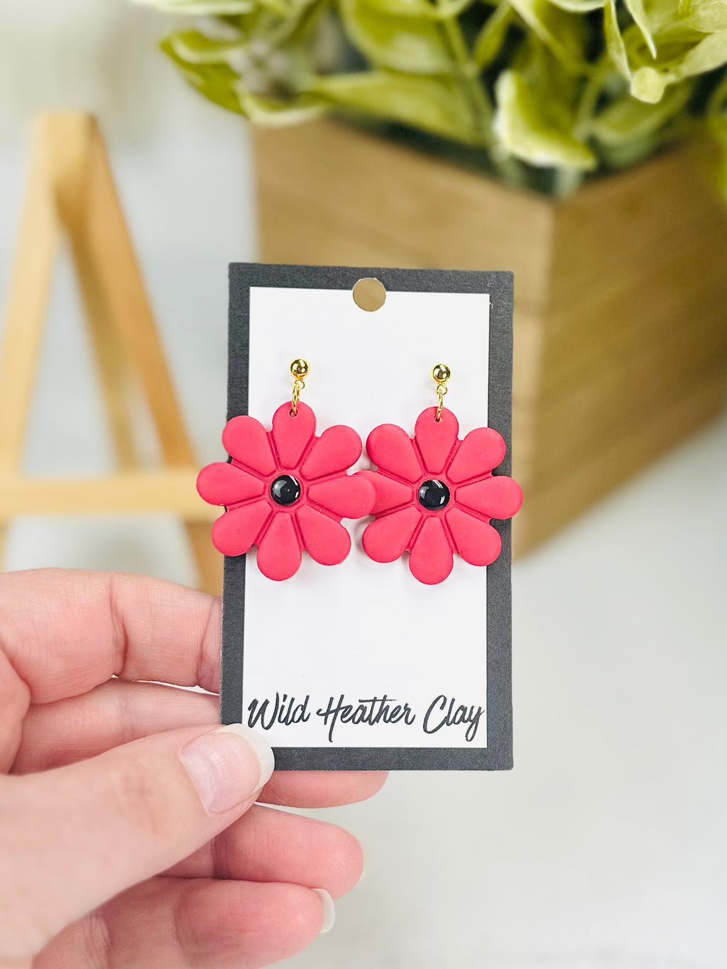 Red Daisy Statement Earrings | Handmade Polymer Clay Flower Earrings