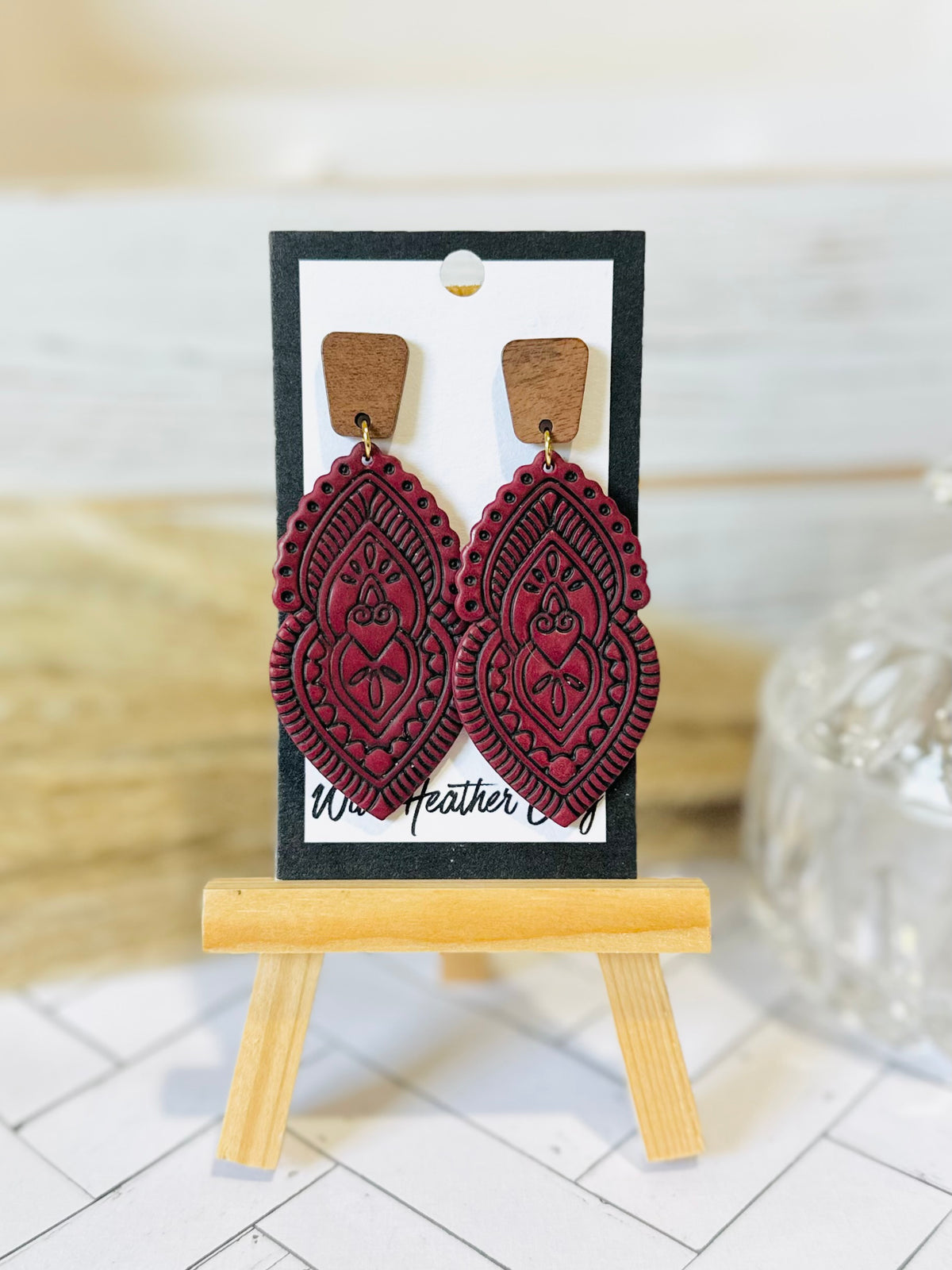 Mulberry Ornate Folk Art Drop Earrings