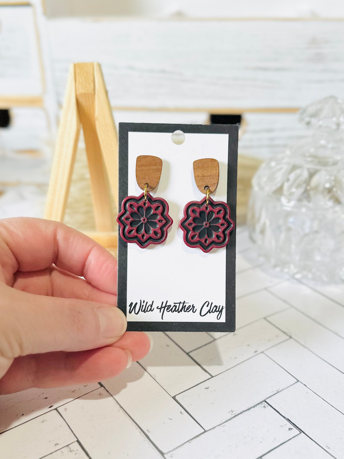 Black & White Floral Medallion Earrings