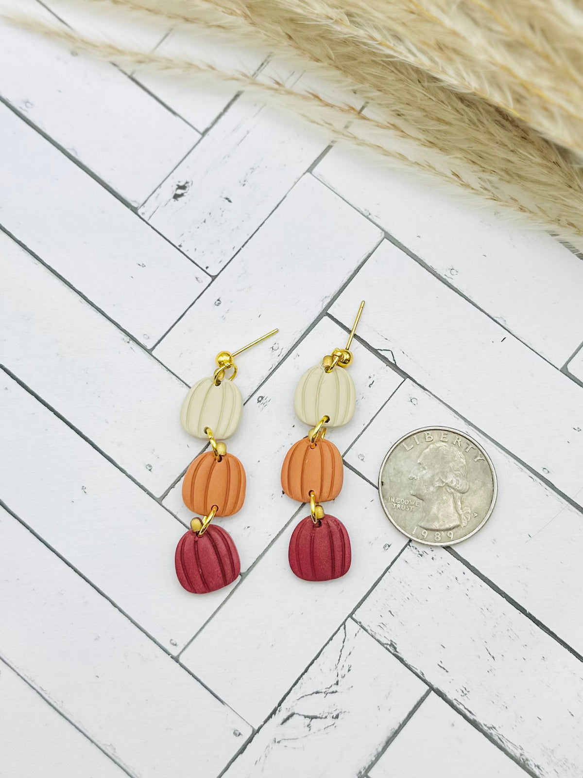 Ivory, Pumpkin & Burgundy Pumpkin Polymer Clay Earrings