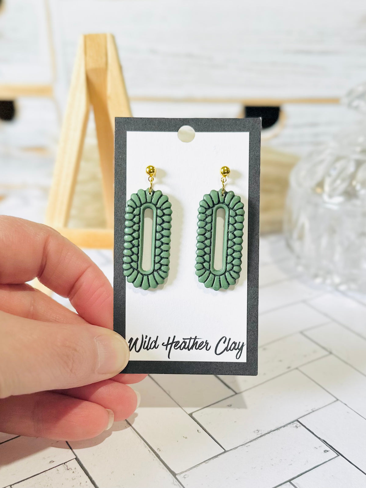 Deep Sage Vintage Boho Dangle Earrings