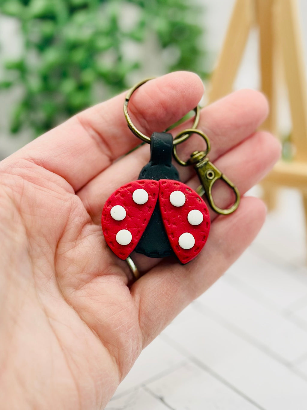 Handmade Ladybug Keychain – Polymer Clay Animal Keychain, Cute Key Ring, Lightweight Bag Charm, Gift for Animal Lovers