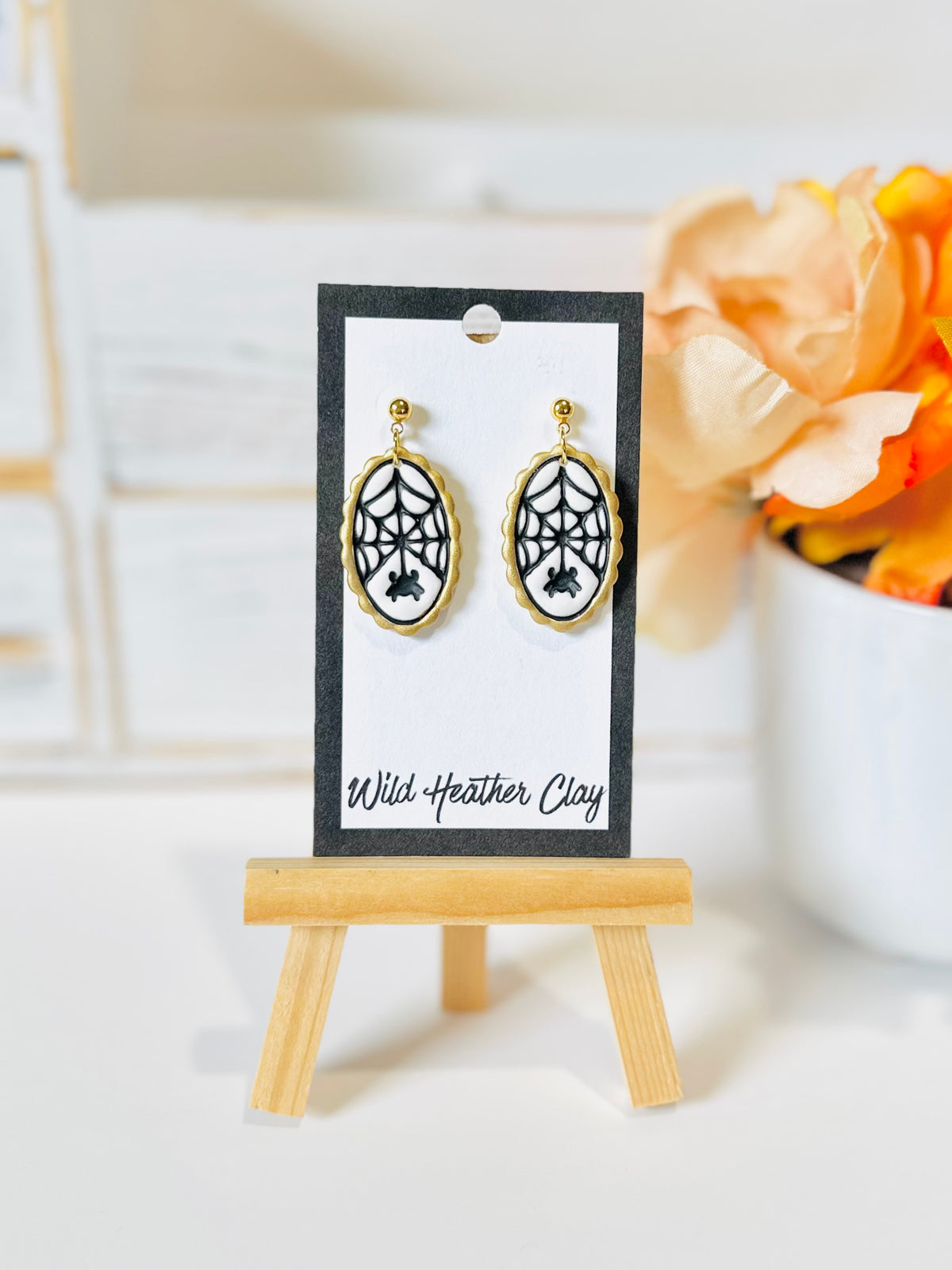 Spiderweb Cameo Polymer Clay Earrings