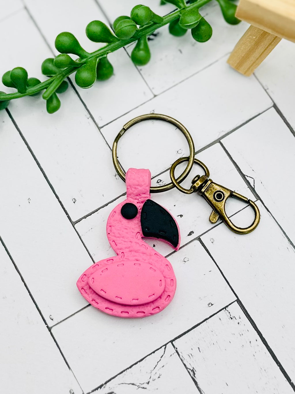 Handmade Flamingo Keychain – Polymer Clay Animal Keychain, Cute Bird Key Ring, Lightweight Bag Charm, Gift for Animal Lovers