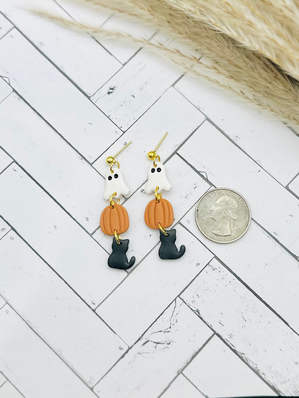 Ghost, Pumpkin & Black Cat Polymer Clay Earrings