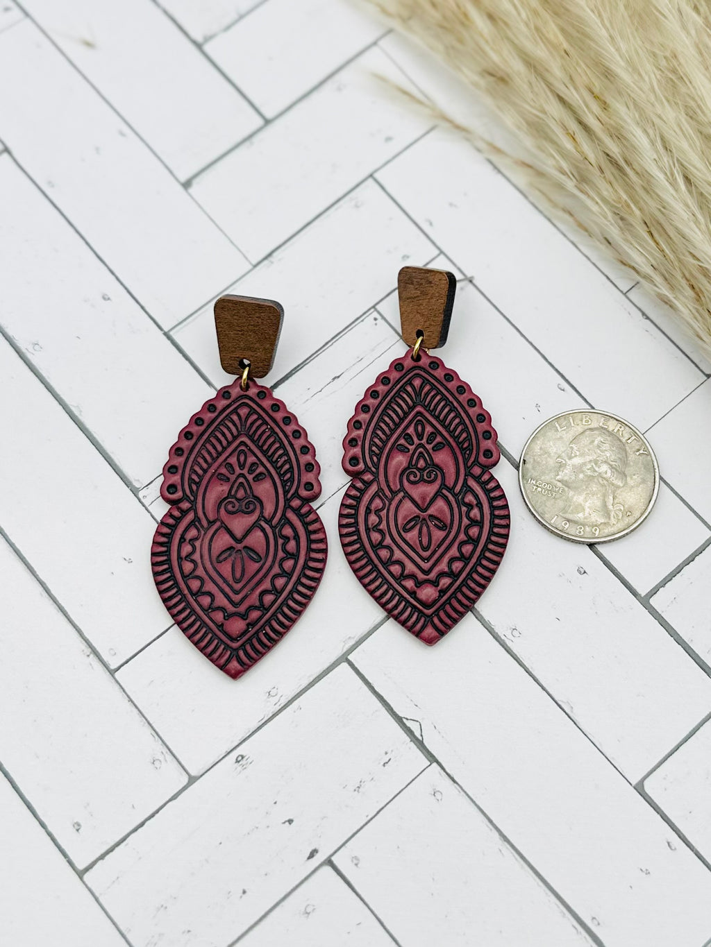 Mulberry Ornate Folk Art Drop Earrings