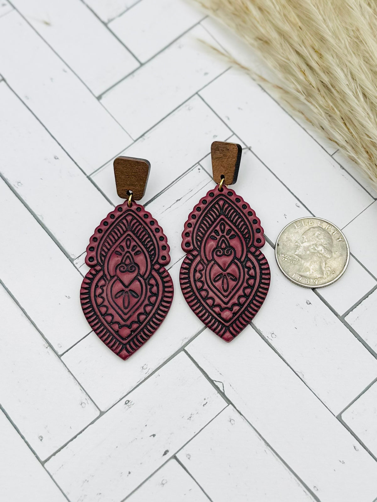 Mulberry Ornate Folk Art Drop Earrings