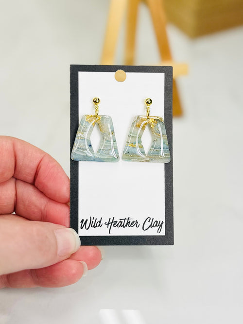 Blue & Gold Geometric Cutout Earrings | Handmade Polymer Clay Earrings