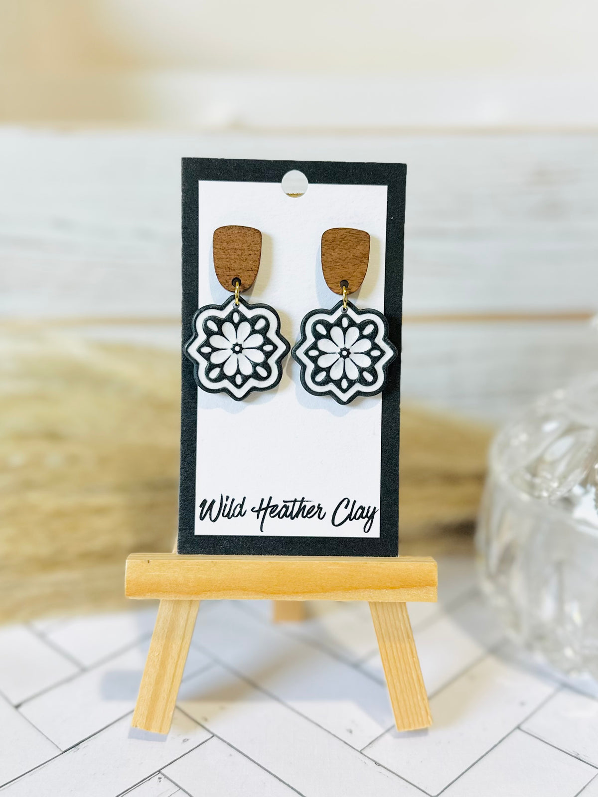 Black & White Floral Medallion Earrings