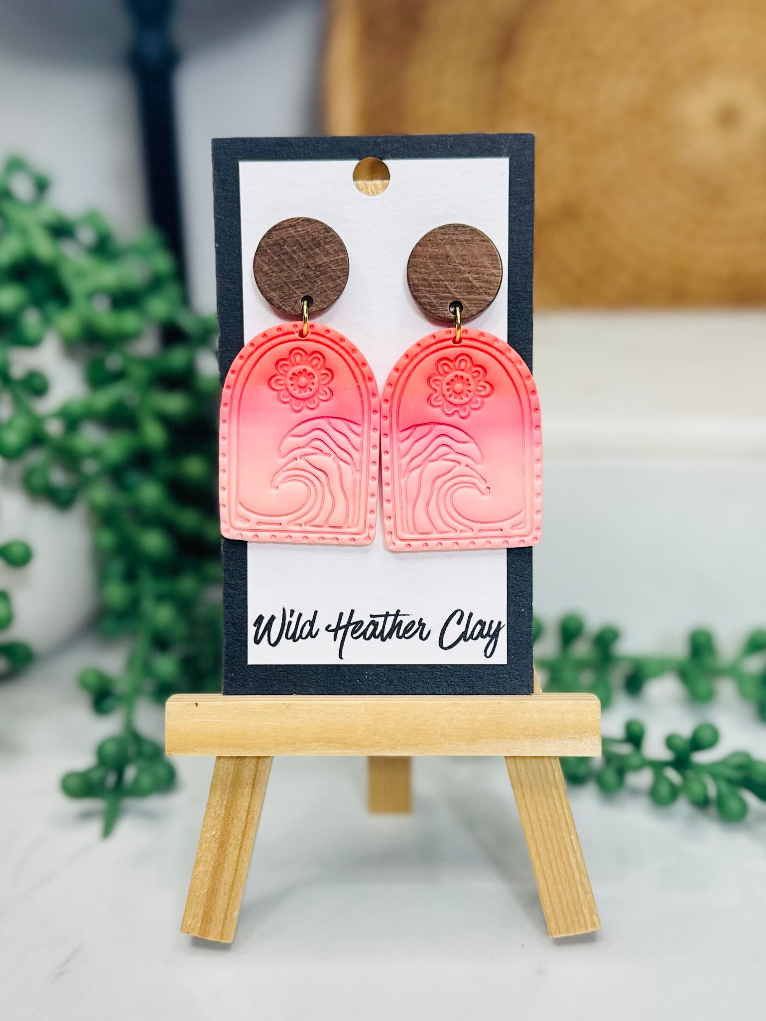 Pink Coastal Wave Earrings – Handmade Polymer Clay Statement Earrings, Boho Beach Dangles, Lightweight Summer Jewelry
