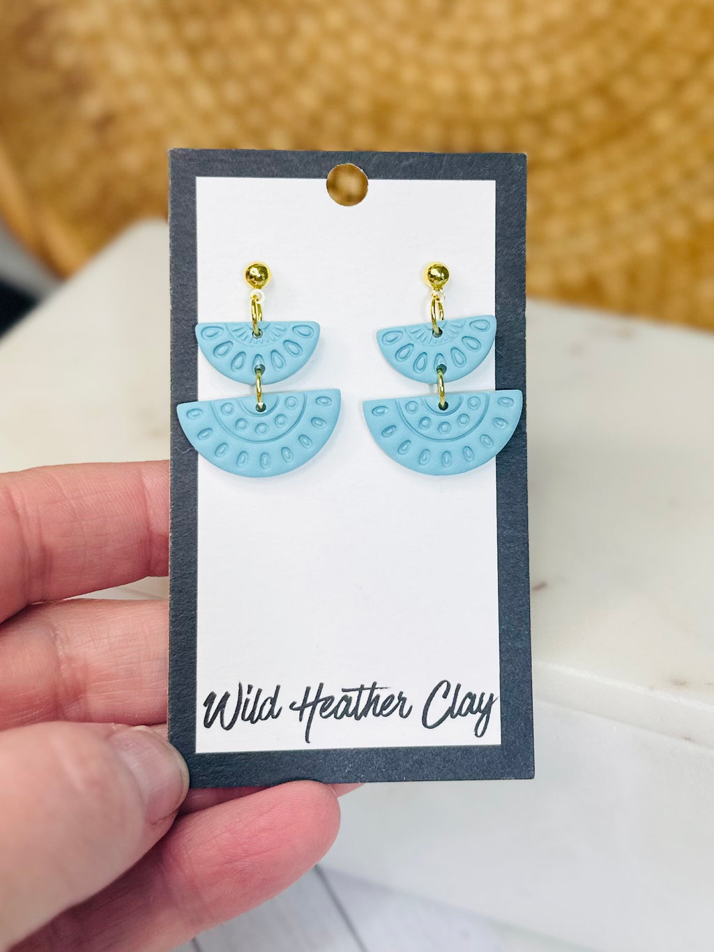 Light Blue Geometric Earrings – Handmade Polymer Clay Dangle Earrings, Minimalist Lightweight Jewelry, Modern Statement Earrings
