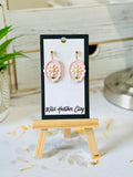 Vintage Inspired Daisy Earrings|     Floral Pink Frame Polymer Clay Dangle Earrings