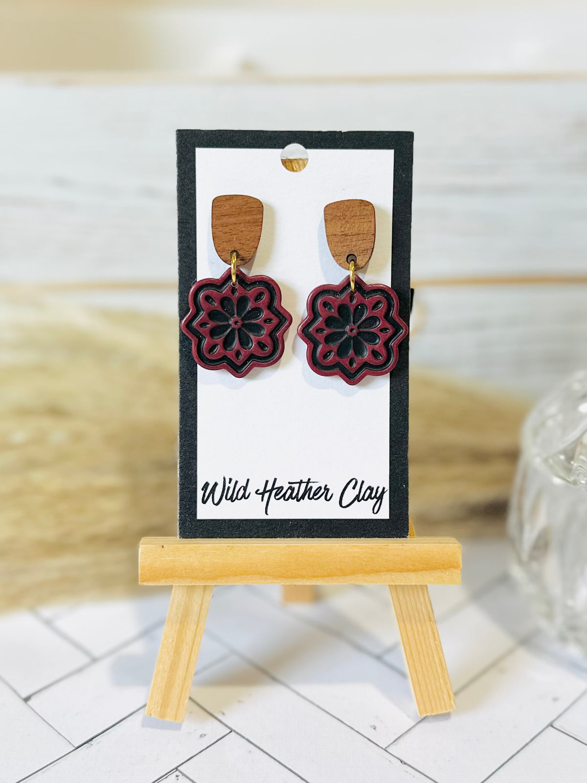 Black & White Floral Medallion Earrings