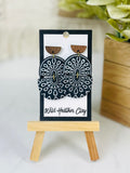 Black & White Boho Arch Dangle Earrings with Wood | Handmade Polymer Clay Earrings