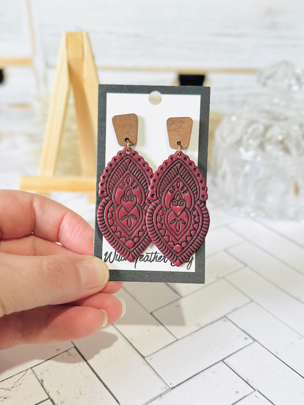 Mulberry Ornate Folk Art Drop Earrings