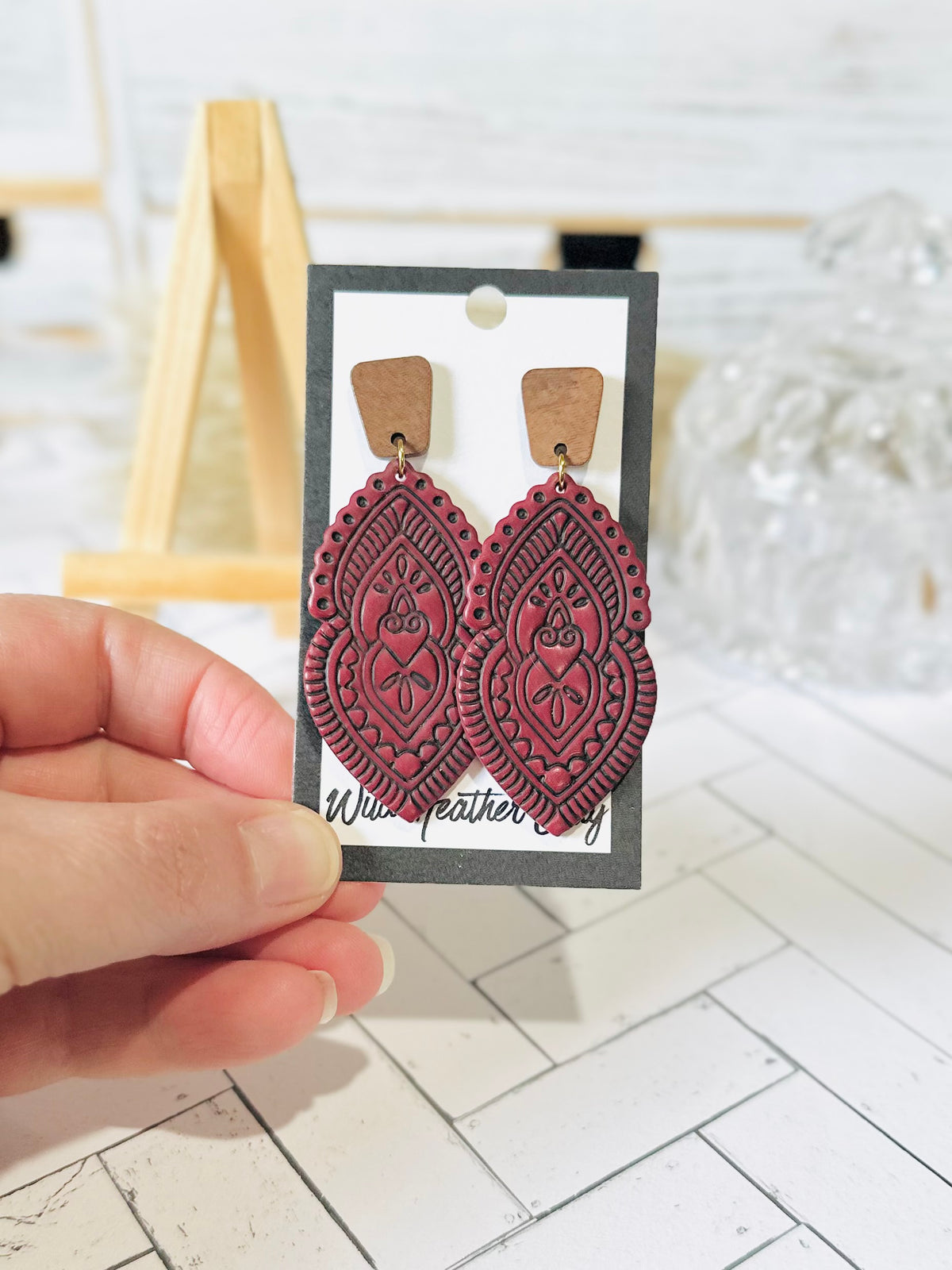Mulberry Ornate Folk Art Drop Earrings