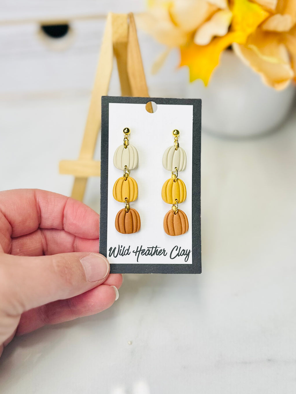 Ivory, Mustard & Caramel Pumpkin Polymer Clay Earrings