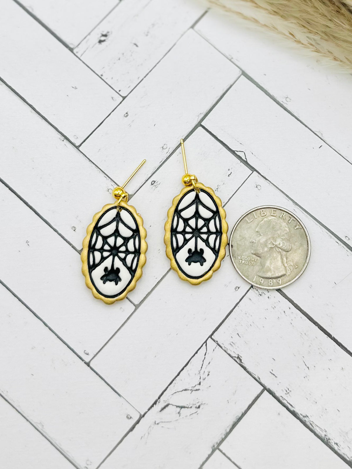 Spiderweb Cameo Polymer Clay Earrings