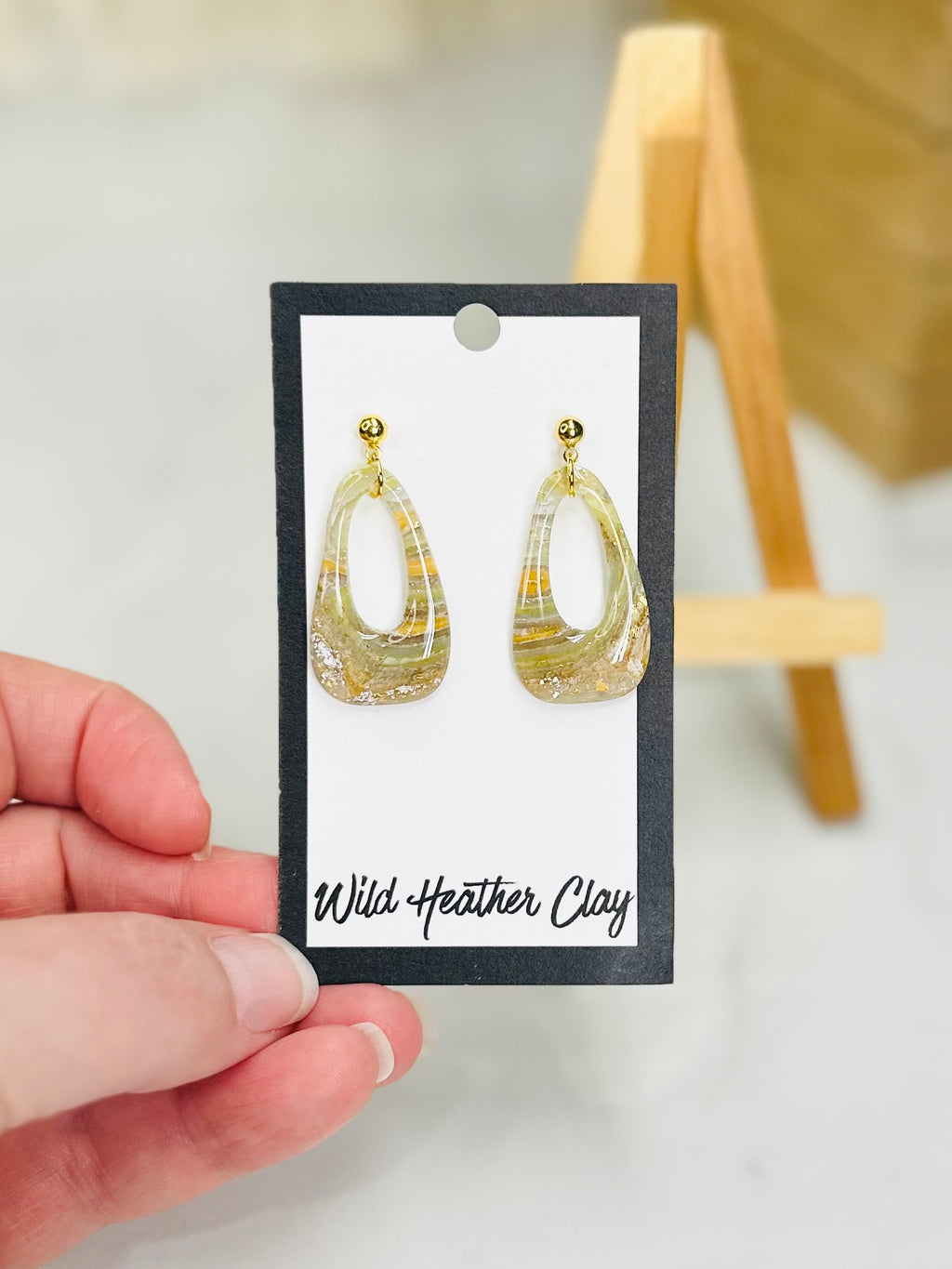 Neutral Marbled Open Teardrop Earrings | Handmade Polymer Clay Earrings