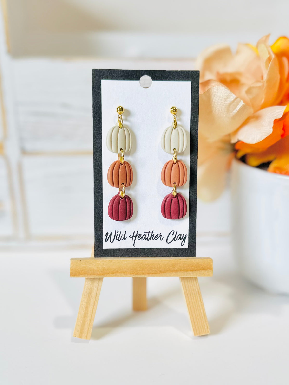 Ivory, Pumpkin & Burgundy Pumpkin Polymer Clay Earrings