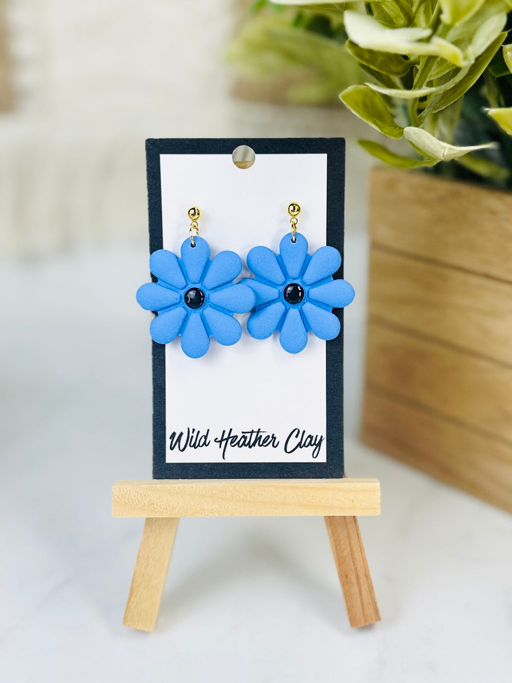 Blue Daisy Statement Earrings | Handmade Polymer Clay Flower Earrings